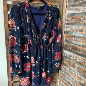Lulu's That's A Wrap Navy Blue Floral Print Dress